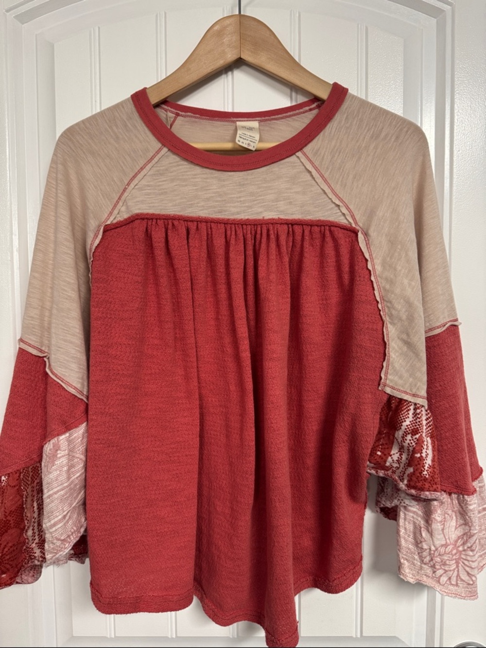 Free People Red and Cream Peasant Tunic